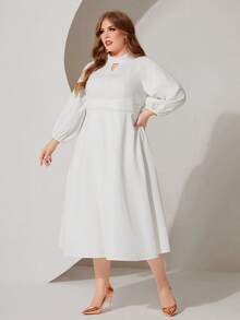 Modelyn Plus Keyhole Neckline Bishop Sleeve Dress - White - View 4