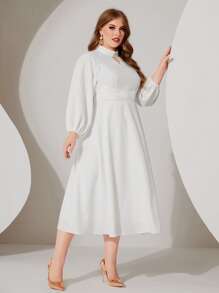 Modelyn Plus Keyhole Neckline Bishop Sleeve Dress - White - View 1