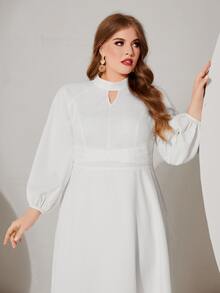 Modelyn Plus Keyhole Neckline Bishop Sleeve Dress - White - View 5