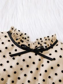 Toddler Girls Polka Dot Print Ruffle Trim Mesh Hem Dress - Multicolor - View 4