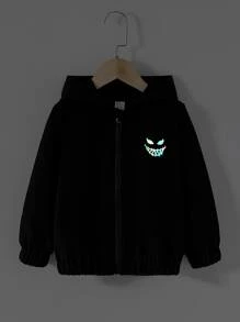 Toddler Boys Reflective Cartoon Graphic Hooded Jacket - Black - View 2