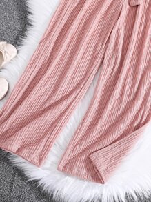 Girls Solid Plisse Belted Wide Leg Trousers - Dusty Pink - View 4