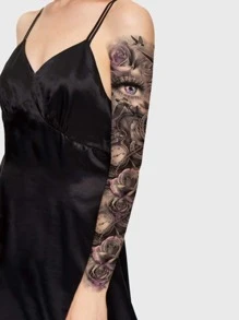 1 hoja Pegatina tatuaje con patrón de reloj - Negro - Ver 1