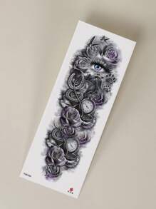 1 hoja Pegatina tatuaje con patrón de reloj - Negro - Ver 3