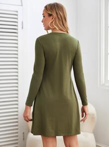 SHEIN Maternity Solid Nursing Tee Dress - Army Green - View 2