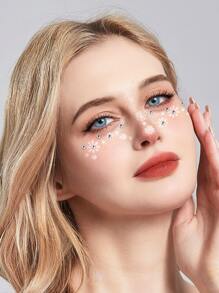 2 feuilles Sticker de tatouages à strass fleuri - Blanc - Voir 1