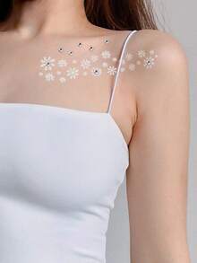 2 feuilles Sticker de tatouages à strass fleuri - Blanc - Voir 3
