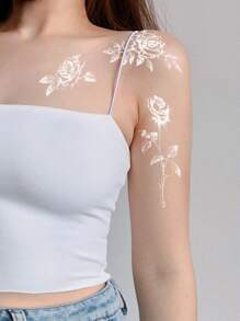 1 hoja Pegatina tatuaje con estampado floral - Blanco - Ver 1