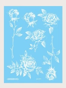 1 hoja Pegatina tatuaje con estampado floral - Blanco - Ver 2