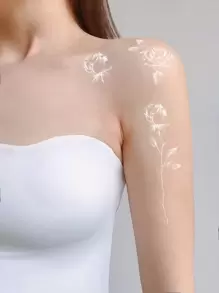 1 hoja Pegatina tatuaje con estampado floral - Blanco - Ver 3