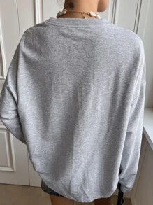 DAZY 標語圖形短袖衫(下垂肩款) - 灰色 - 查看 2