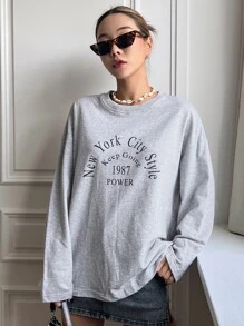 DAZY 標語圖形短袖衫(下垂肩款) - 灰色 - 查看 4