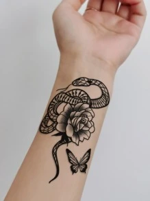 1sheet Floral & Snake Pattern Tattoo Sticker