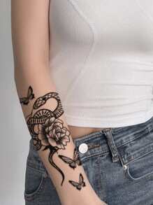 1sheet Floral & Snake Pattern Tattoo Sticker