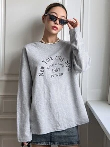 DAZY 標語圖形短袖衫(下垂肩款) - 灰色 - 查看 5