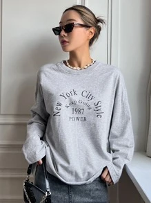 DAZY 標語圖形短袖衫(下垂肩款) - 灰色 - 查看 6