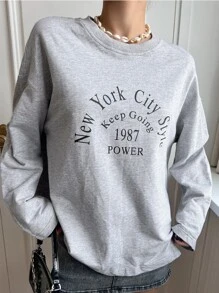 DAZY 標語圖形短袖衫(下垂肩款) - 灰色 - 查看 7