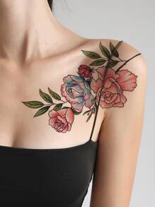 1個美麗的花紋刺青貼紙,適用於全臂或全身 - 彩色 - 查看 1