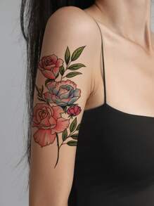 1個美麗的花紋刺青貼紙,適用於全臂或全身 - 彩色 - 查看 3