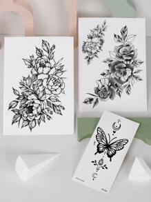 3 hình xăm dán hoa - màu đen - Xem 2