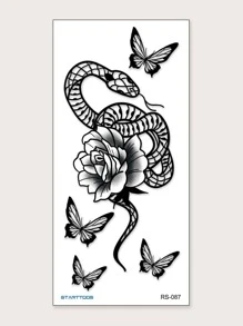 1sheet Floral & Snake Pattern Tattoo Sticker