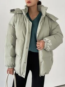 DAZY Abrigo acolchado con capucha, hombros caídos y dobladillo con cordón - Verde - Ver 11