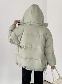 DAZY Abrigo acolchado con capucha, hombros caídos y dobladillo con cordón - Verde - Ver 12