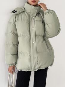 DAZY Abrigo acolchado con capucha, hombros caídos y dobladillo con cordón - Verde - Ver 13
