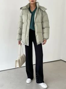 DAZY Abrigo acolchado con capucha, hombros caídos y dobladillo con cordón - Verde - Ver 9