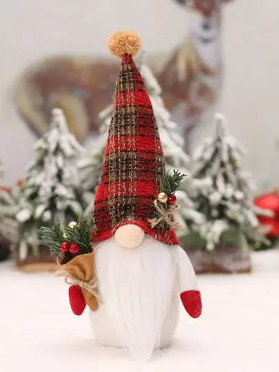 1入組格紋圖案小矮人裝飾用品