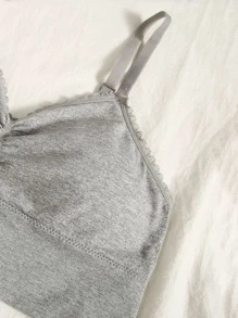 Sujetador fruncido ribete con encaje - Gris - Ver 3