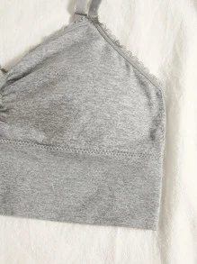 Sujetador fruncido ribete con encaje - Gris - Ver 4