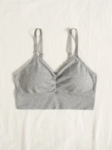 Sujetador fruncido ribete con encaje - Gris - Ver 5