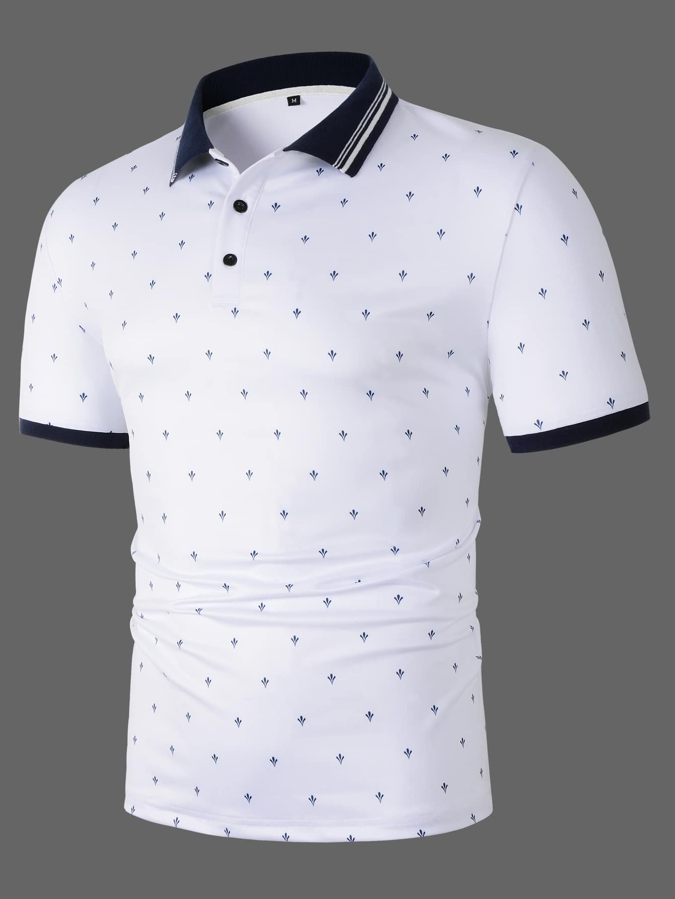 Manfinity Men Allover Print Contrast Trim Polo Shirt - White - View 1