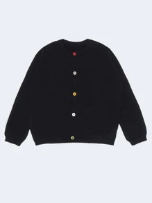 SOLOCOTE Niños Cárdigan con botón delantero - Negro - Ver 1