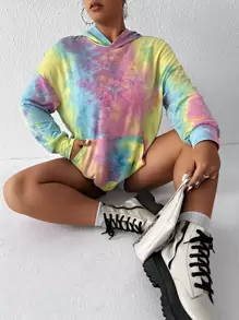 Flirla Plus Size Tie Dye Drop Shoulder Sweatshirt - Multicolor - View 1