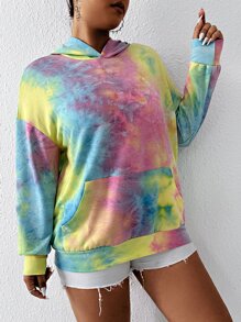 Flirla Plus Size Tie Dye Drop Shoulder Sweatshirt - Multicolor - View 3