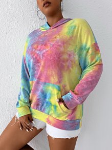 Flirla Plus Size Tie Dye Drop Shoulder Sweatshirt - Multicolor - View 4