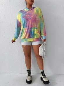 Flirla Plus Size Tie Dye Drop Shoulder Sweatshirt - Multicolor - View 5