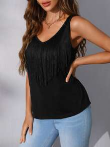 SHEIN LUNE Áo hai dây mép màu trơn Giải trí - màu đen - Xem 1