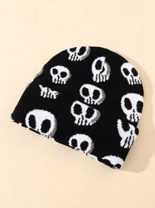 骷髏圖案豆豆帽 - 黑與白 - 查看 2