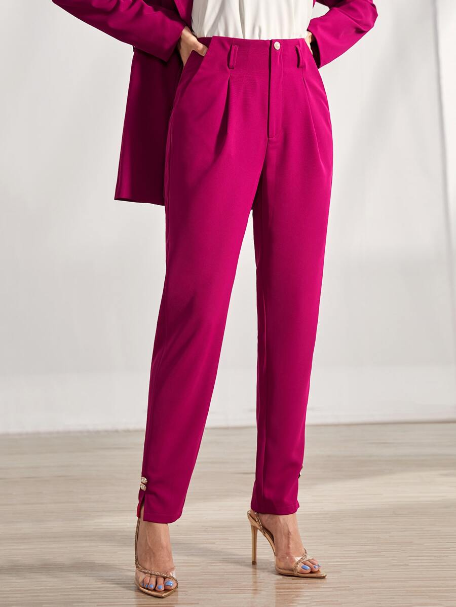 Seusyu High Waist Plicated Detail Trousers - Red Violet - View 1