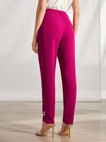 Seusyu High Waist Plicated Detail Trousers - Red Violet - View 2