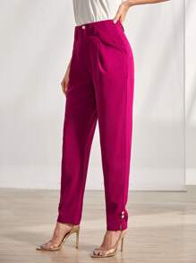 Seusyu High Waist Plicated Detail Trousers - Red Violet - View 3