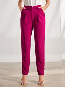 Seusyu High Waist Plicated Detail Trousers - Red Violet - View 4