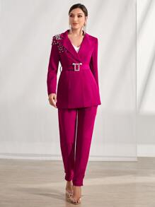 Seusyu High Waist Plicated Detail Trousers - Red Violet - View 5