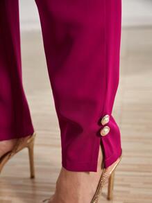 Seusyu High Waist Plicated Detail Trousers - Red Violet - View 6
