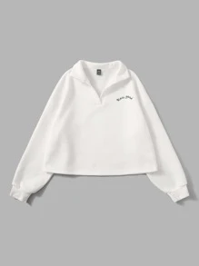 SHEIN EZwear Áo nỉ Thêu Chữ Thả vai - trắng - Xem 3