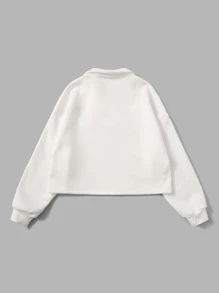 SHEIN EZwear Áo nỉ Thêu Chữ Thả vai - trắng - Xem 2