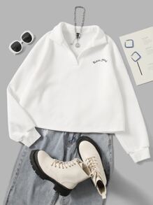 SHEIN EZwear Áo nỉ Thêu Chữ Thả vai - trắng - Xem 1